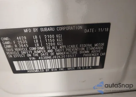 2019 Subaru Legacy 3.6R Limited z USA, uszkodzony, nr VIN 4S3BNEJ62K3018527